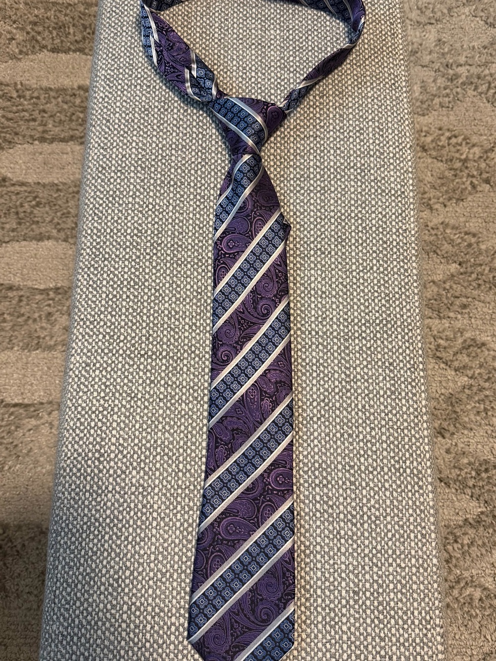 Leone Handmade Silk Tie in Purple Paisley with Navy Motif